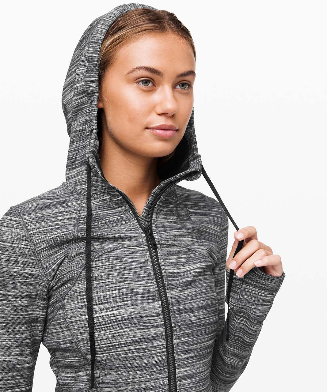 lululemon athletica, Jackets & Coats, Lululemon Hooded Define Zip Up  Jacket Nulu Striped Heather Black White Grey