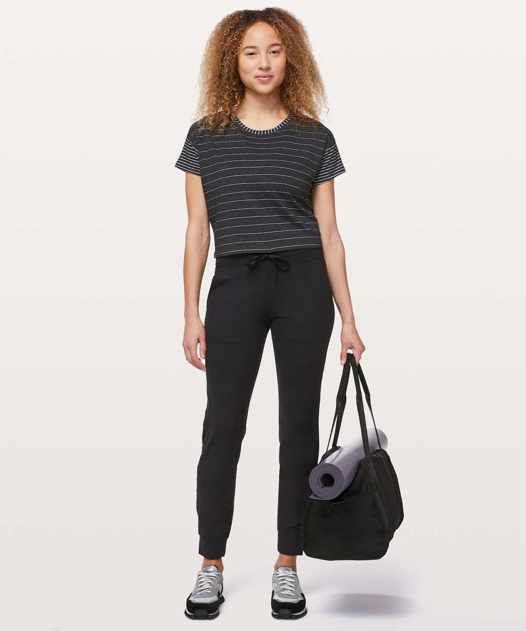 Stylish Outfit with lululemon Ready to Rulu Black Joggers and Veja Sneakers
