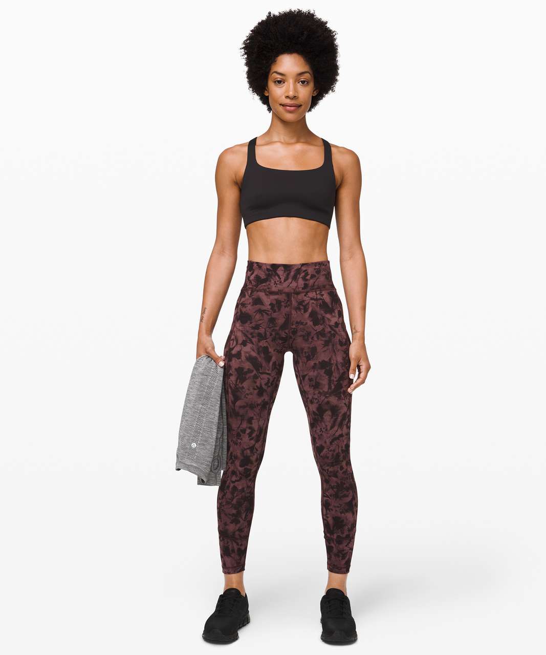 Lululemon In Movement Tight 25 *Everlux - Mini Dusk Floral Antique Bark  Black - lulu fanatics