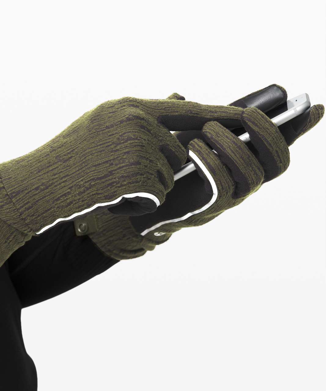 Lululemon Cross Chill Run Gloves - Aqueous Ikat Jacquard Dark Olive Black / Black