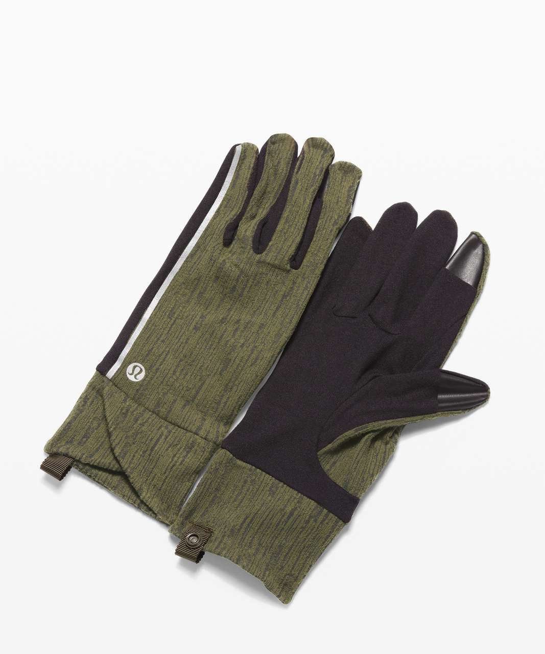 Lululemon Cross Chill Run Gloves - Aqueous Ikat Jacquard Dark Olive Black / Black