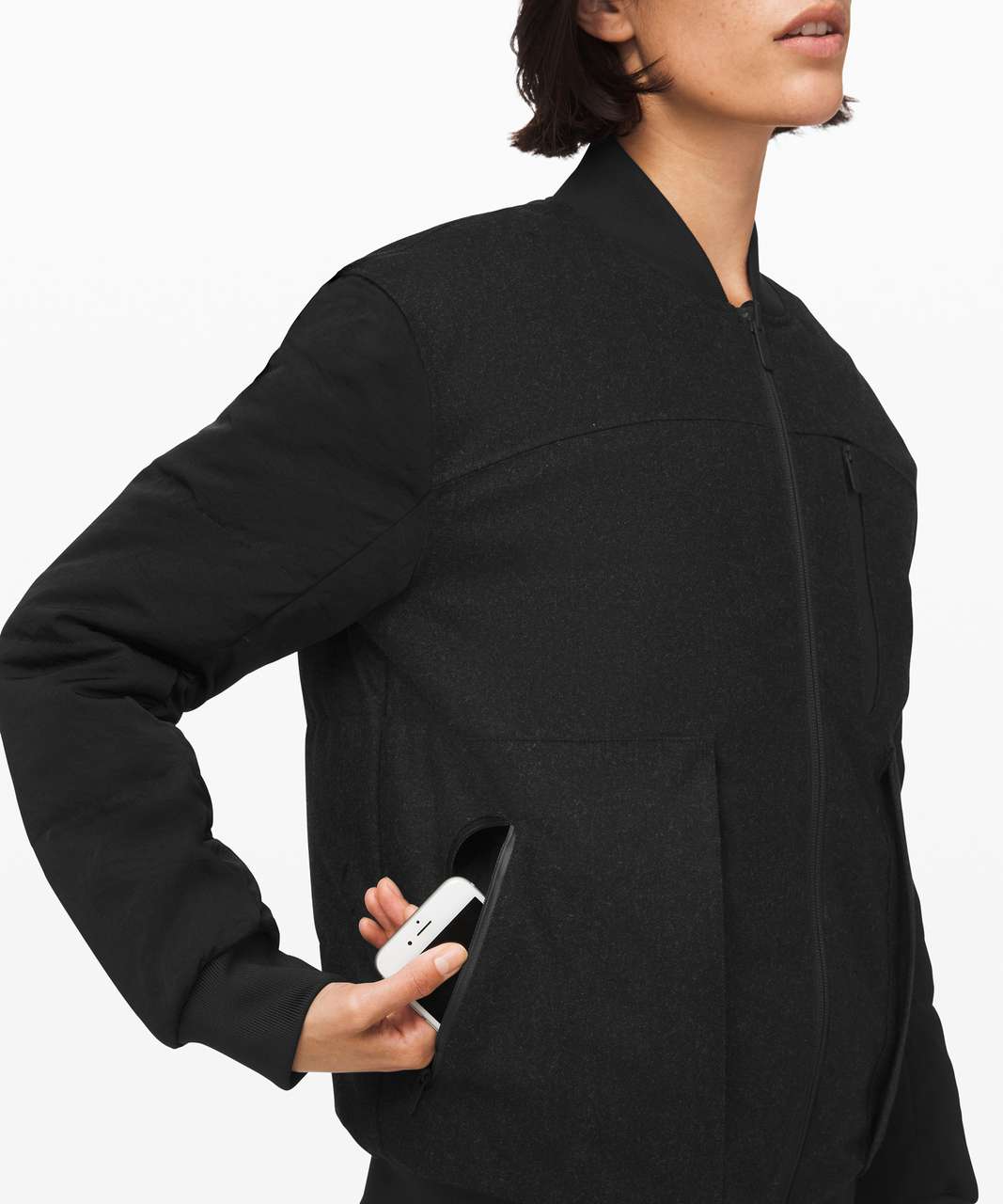 Lululemon Roam Far Wool Bomber - Black / Heathered Black