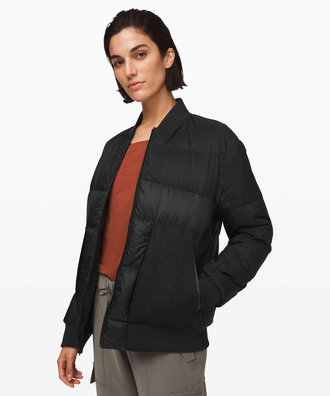 Lululemon Roam Far Wool Bomber - Black / Heathered Black - lulu