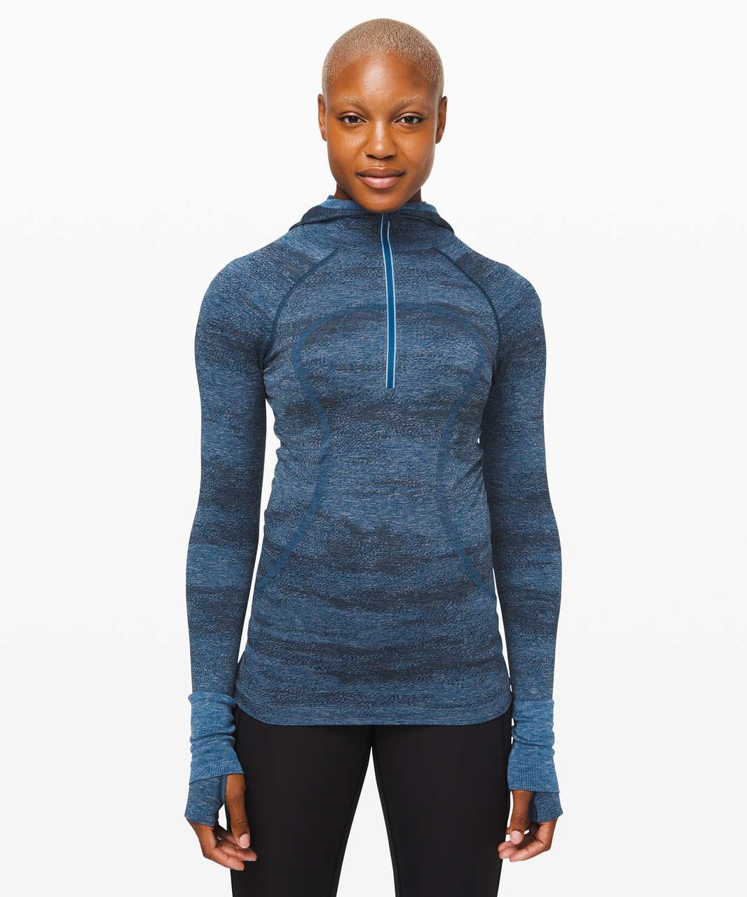 Lululemon Swiftly Speed Hooded 1/2 Zip *Water Resistant - Poseidon / Black / Hi-Def Cyan / Nightfall