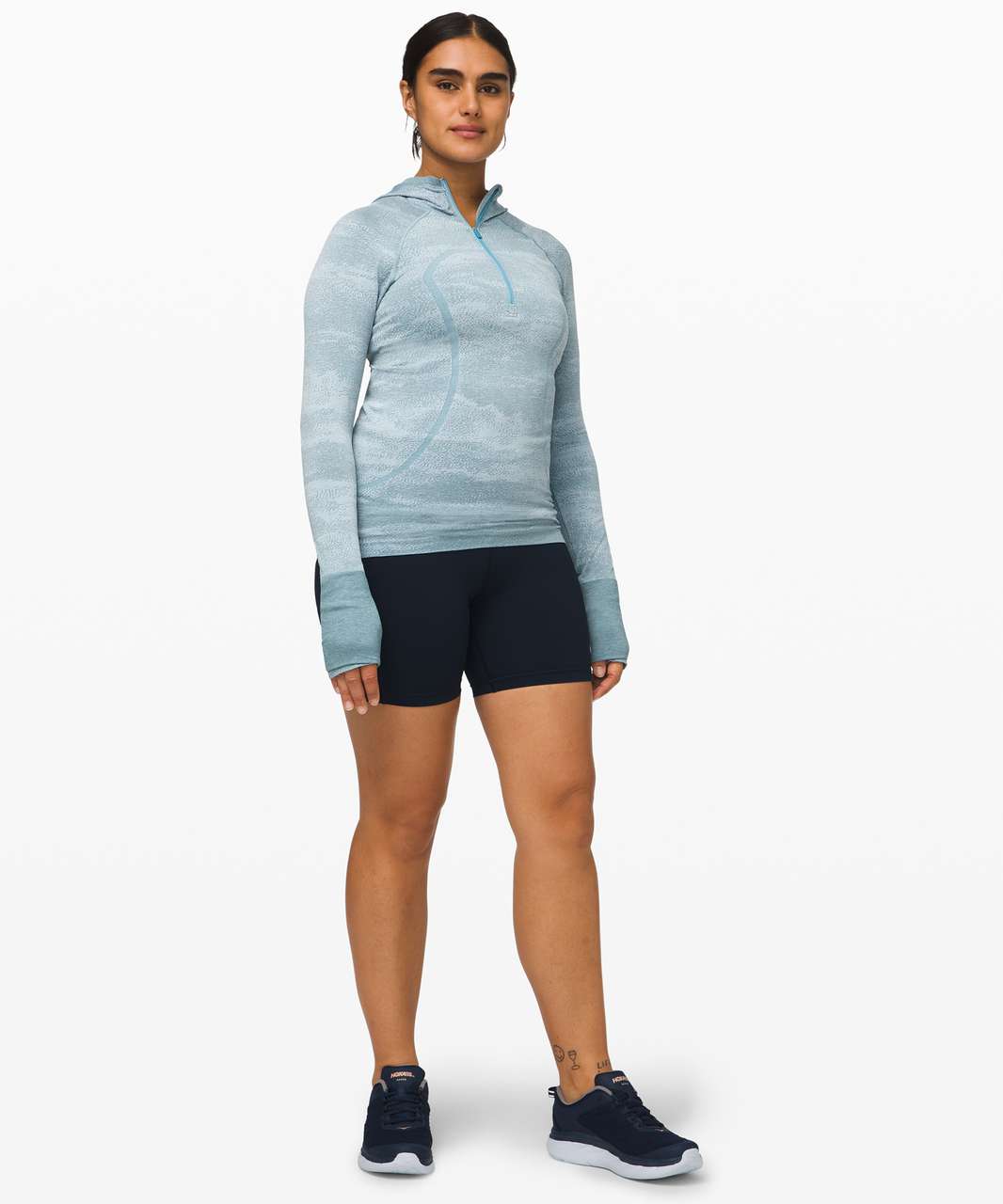 Lululemon Swiftly Speed Hooded 1/2 Zip *Water Resistant - Aqua Smoke / White / Cadet Blue / Smokey