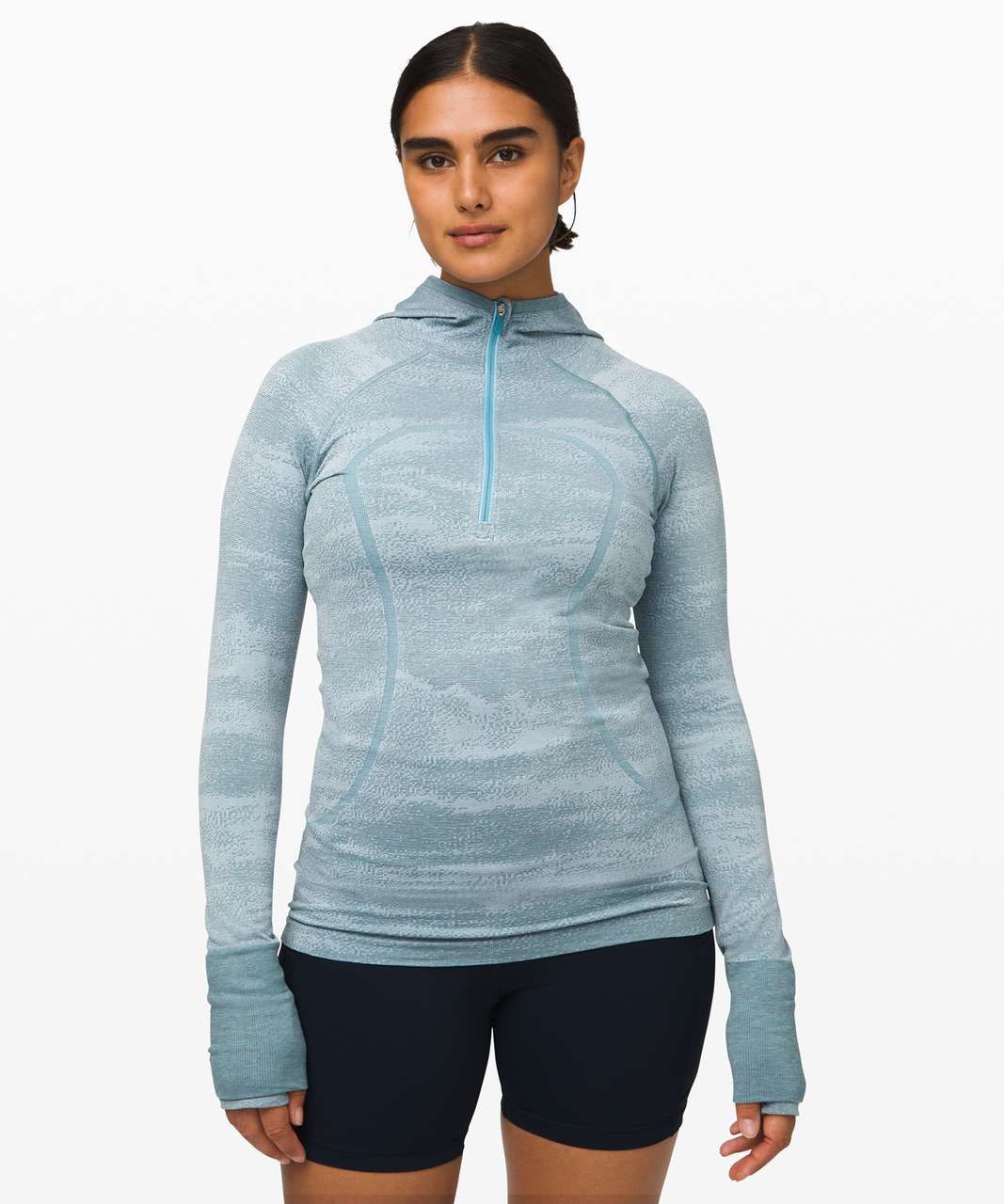 Lululemon Swiftly Speed Hooded 1/2 Zip *Water Resistant - Aqua Smoke / White / Cadet Blue / Smokey