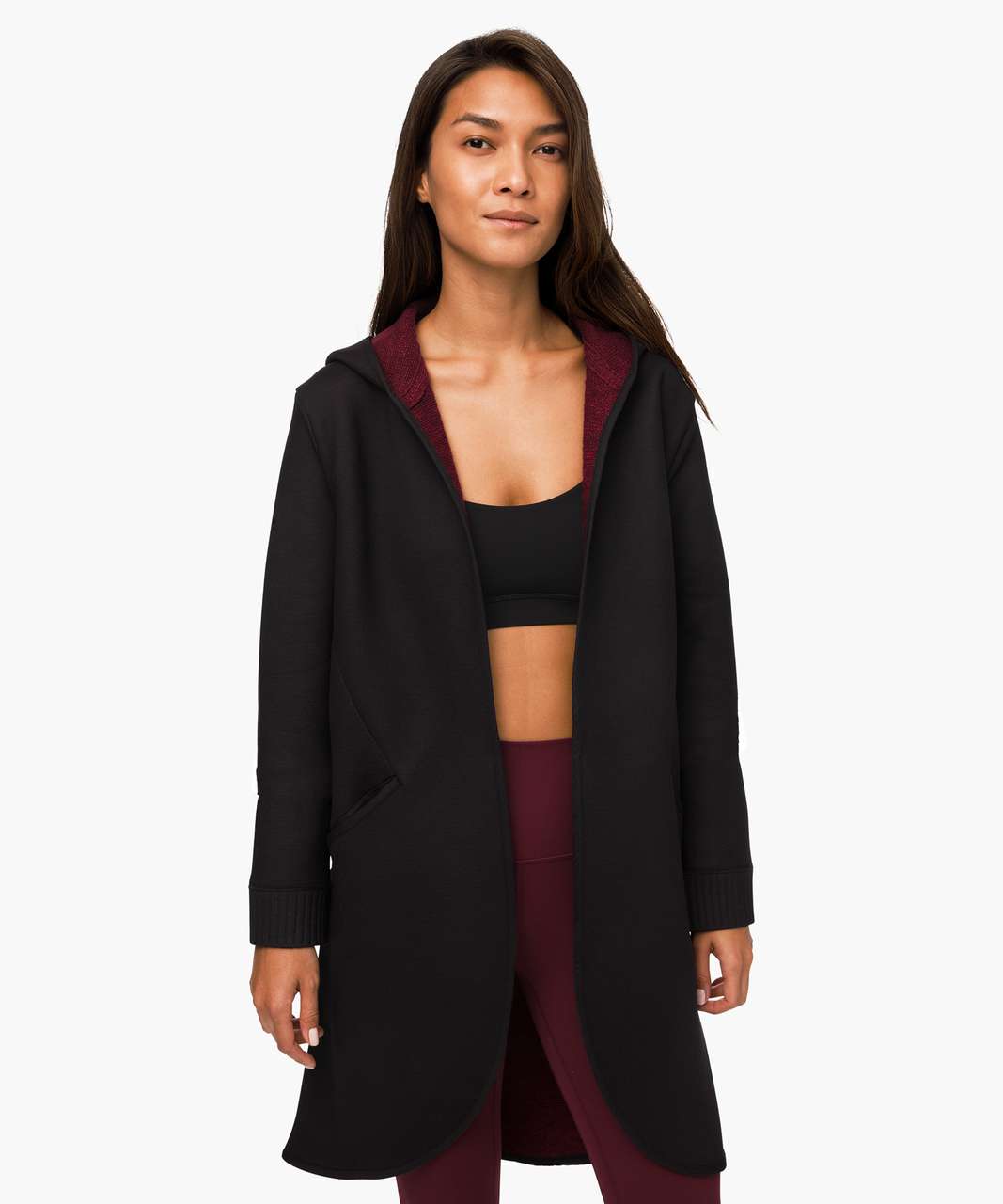 Lululemon All Afternoon Cardigan - Heathered Deep Rouge / Black