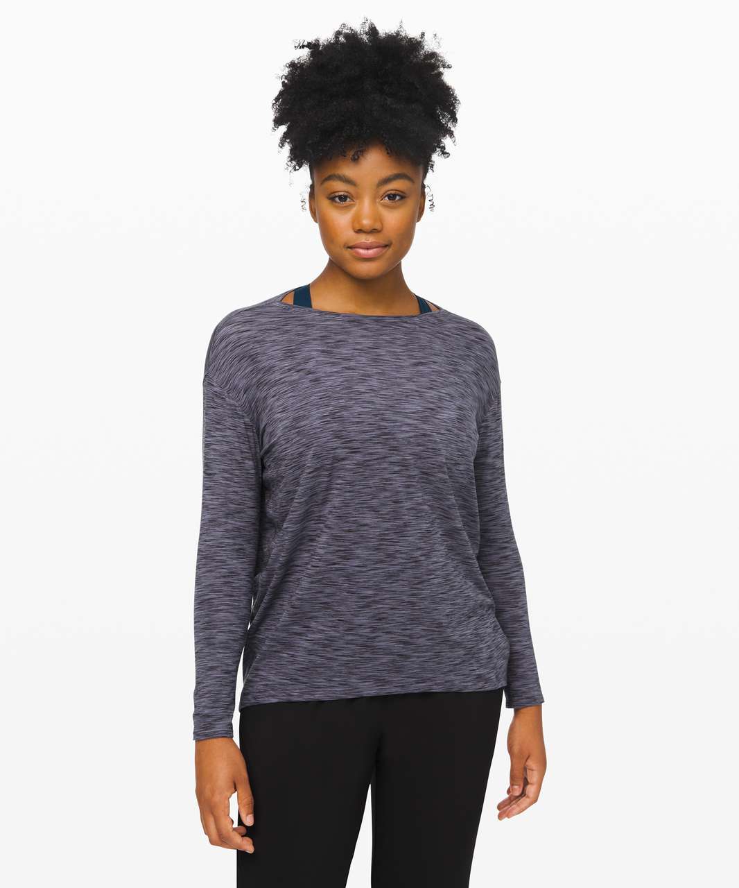 Lululemon Back In Action Long Sleeve - Space Dye Black / Dark Shadow