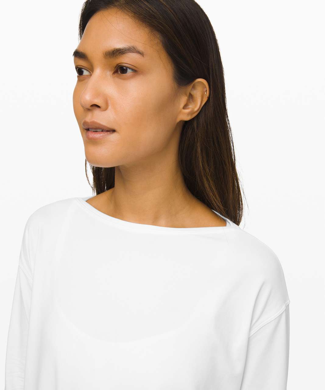 Lululemon Cropped Henley Long Sleeve - Heathered White / White