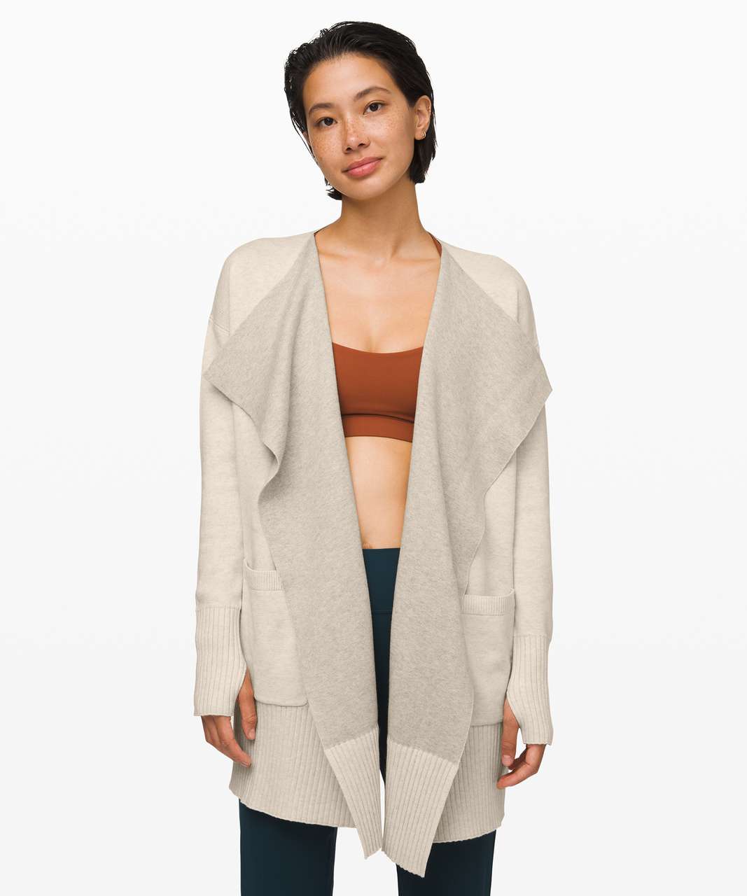 Lululemon Still Lotus Wrap *Reversible - Heathered Light Ivory / Heathered Fawn