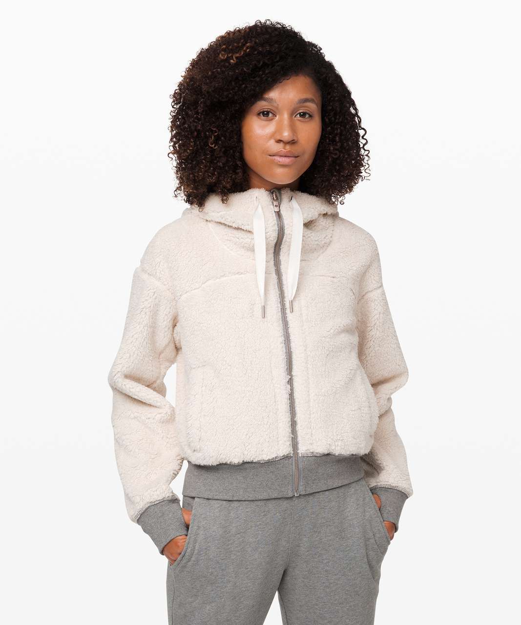 Lululemon Short Sweet and Sherpa Jacket - Heathered Core Medium Grey / Light Ivory