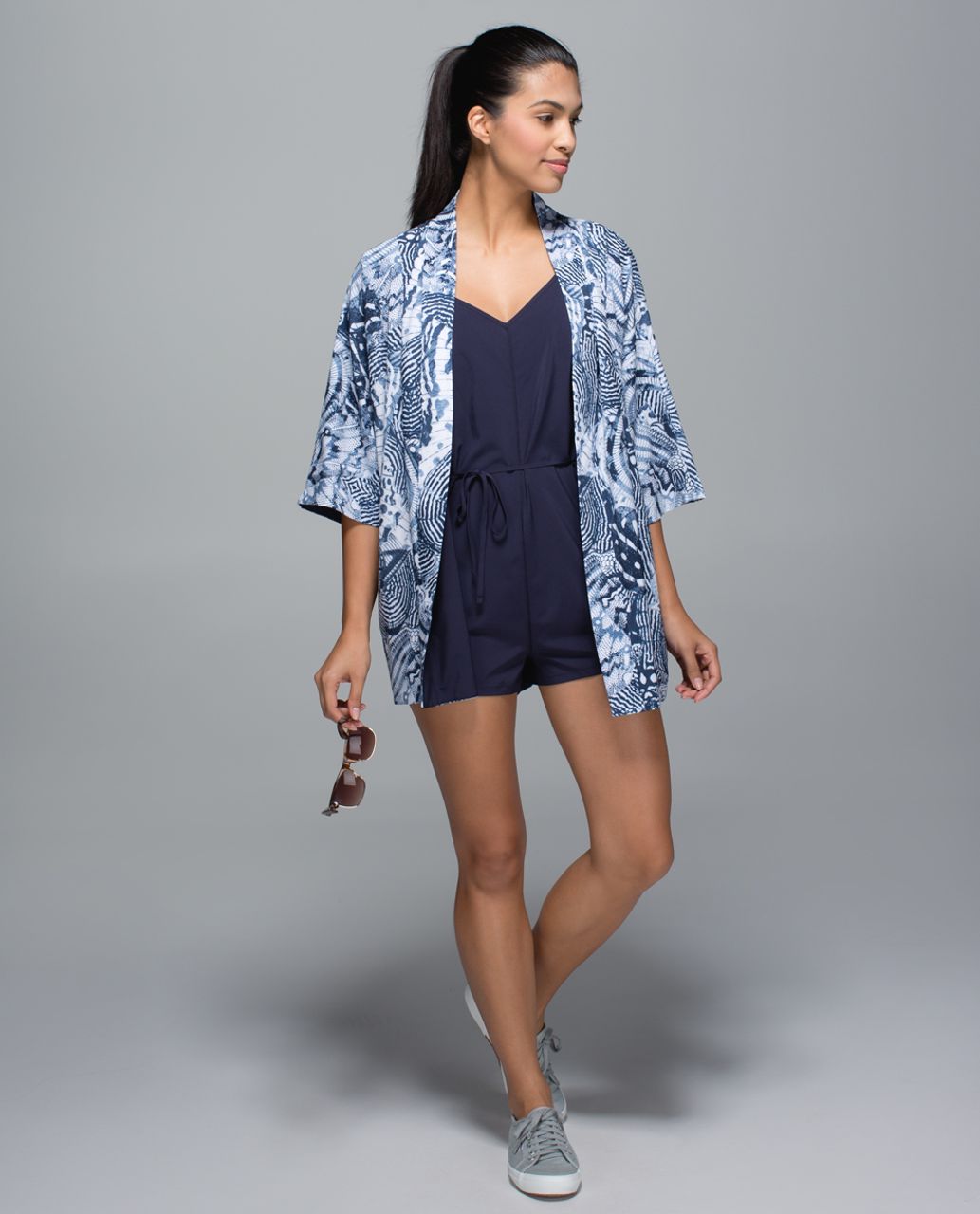 Lululemon Casbah Kimono - Winged Mosaic White Naval Blue / Naval Blue