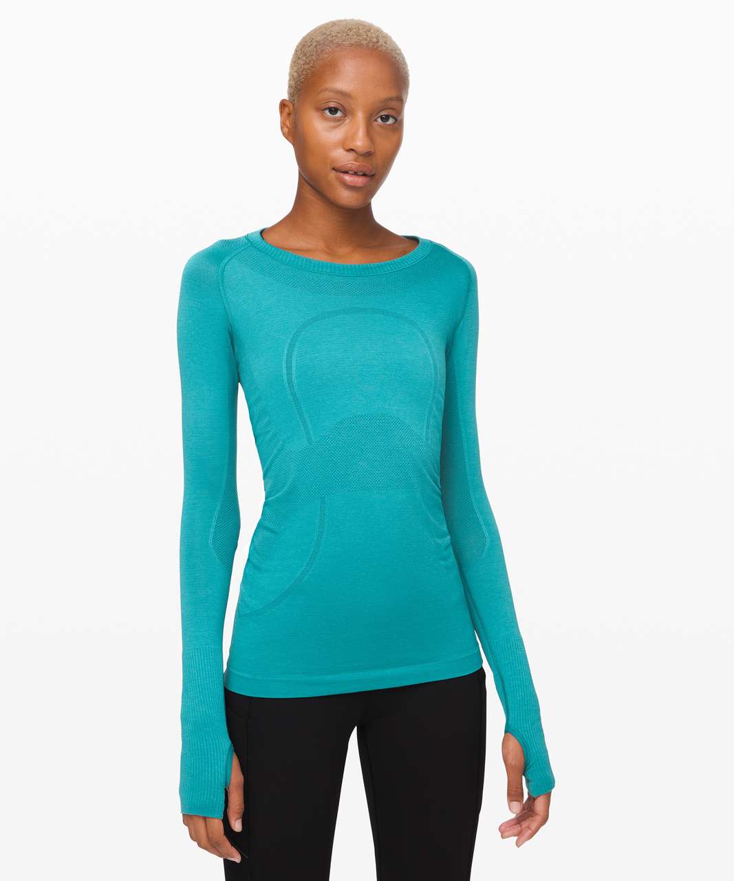 Lululemon Swiftly Tech Long Sleeve Crew - Black / Desert Teal - lulu  fanatics