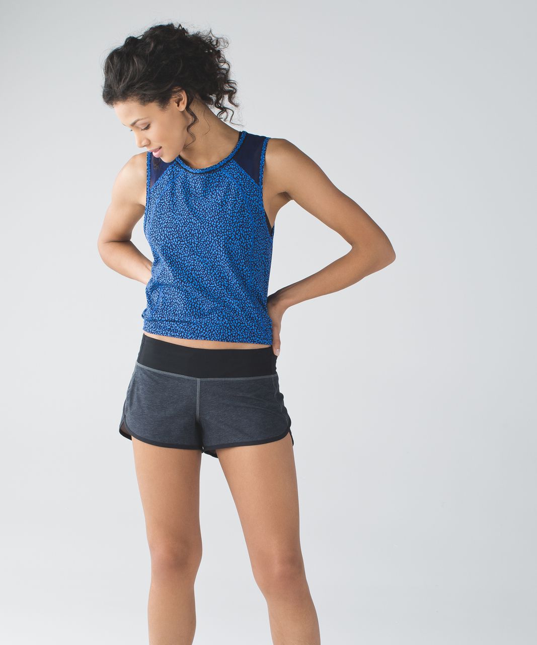 Lululemon Speed Short - Heathered Black / Black / Lakeside Blue