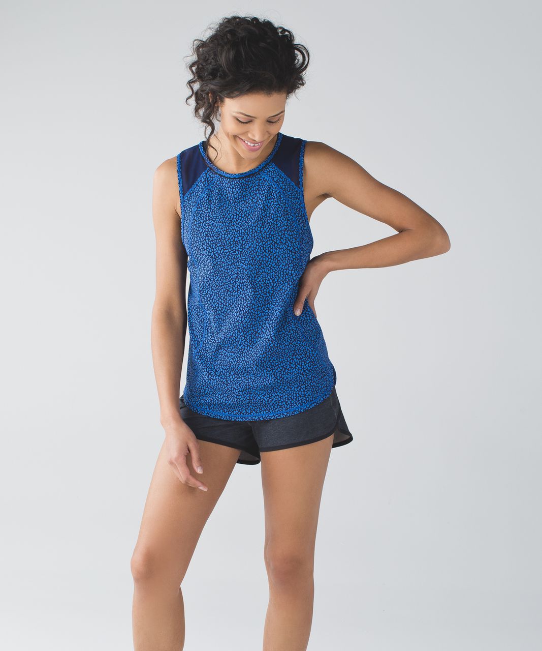 Lululemon Speed Short - Heathered Black / Black / Lakeside Blue