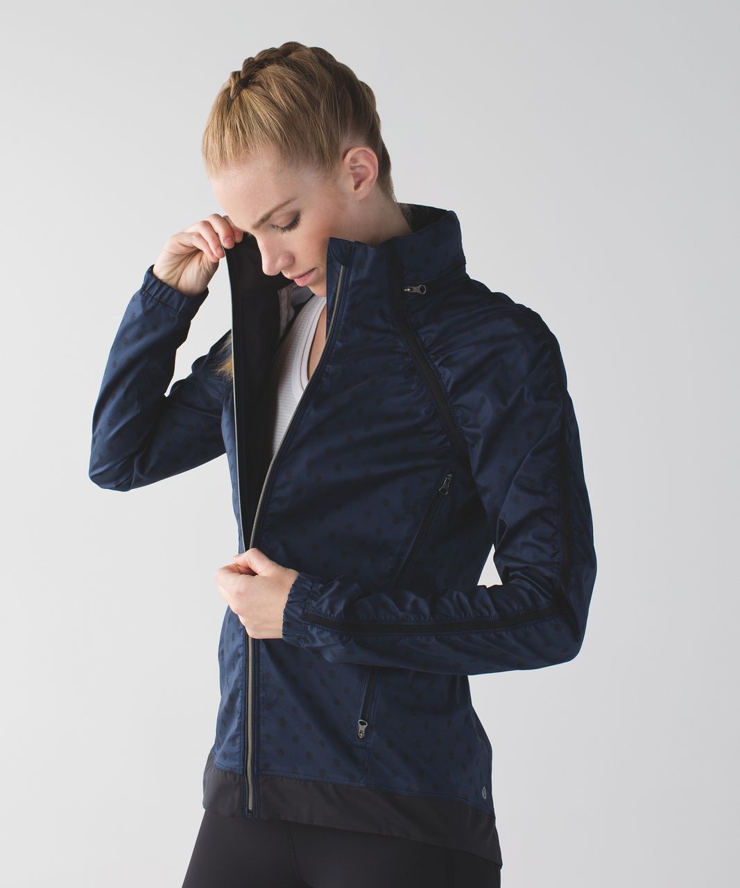 Lululemon Gather And Sprint Jacket - Ghost Dot Deep Navy Black / Black