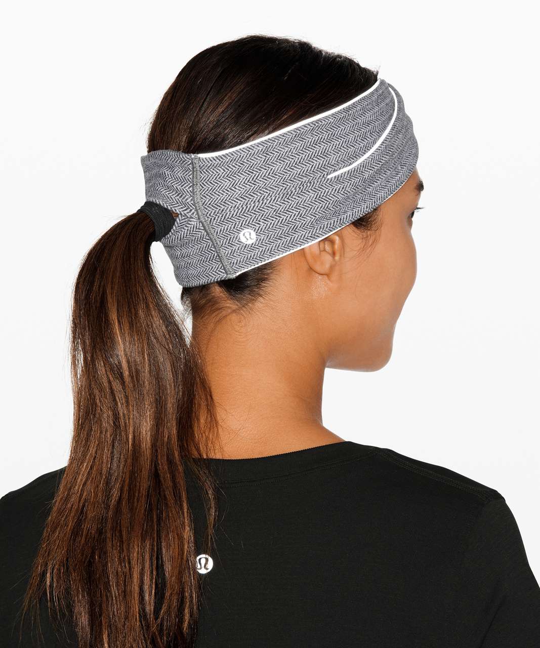 Lululemon Cross Chill Run Earwarmer - Heathered Herringbone Heathered Black White