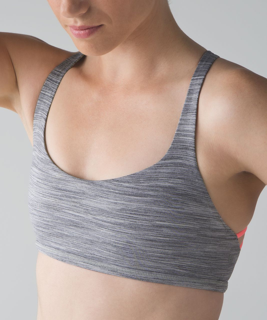 Lululemon Lighten Up Bra - Space Dye Camo Seal Grey Deep Coal / Grapefruit  - lulu fanatics