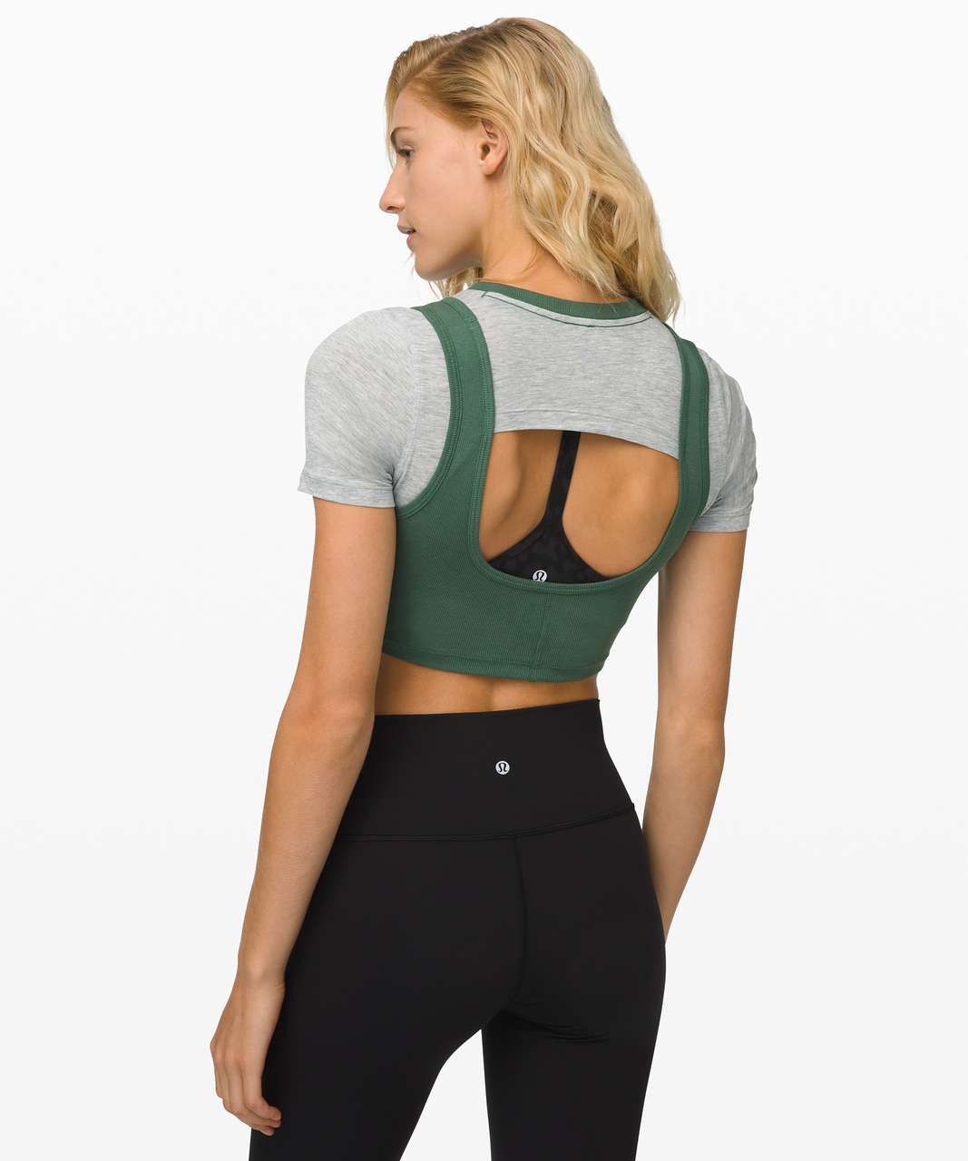 Lululemon Better Best Cropped Short Sleeve - Algae Green / Heathered Core Light Grey