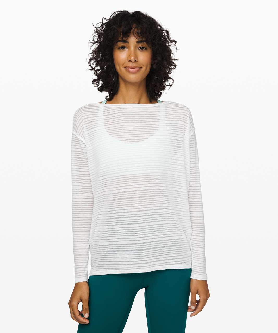 Lululemon Back in Action Long Sleeve *Sheer - Luminous Stripe Burnout White