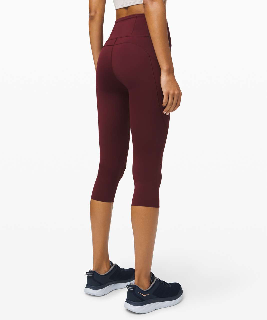 Lululemon Cropped Raw Hem Maroon Leggings Pocket 4