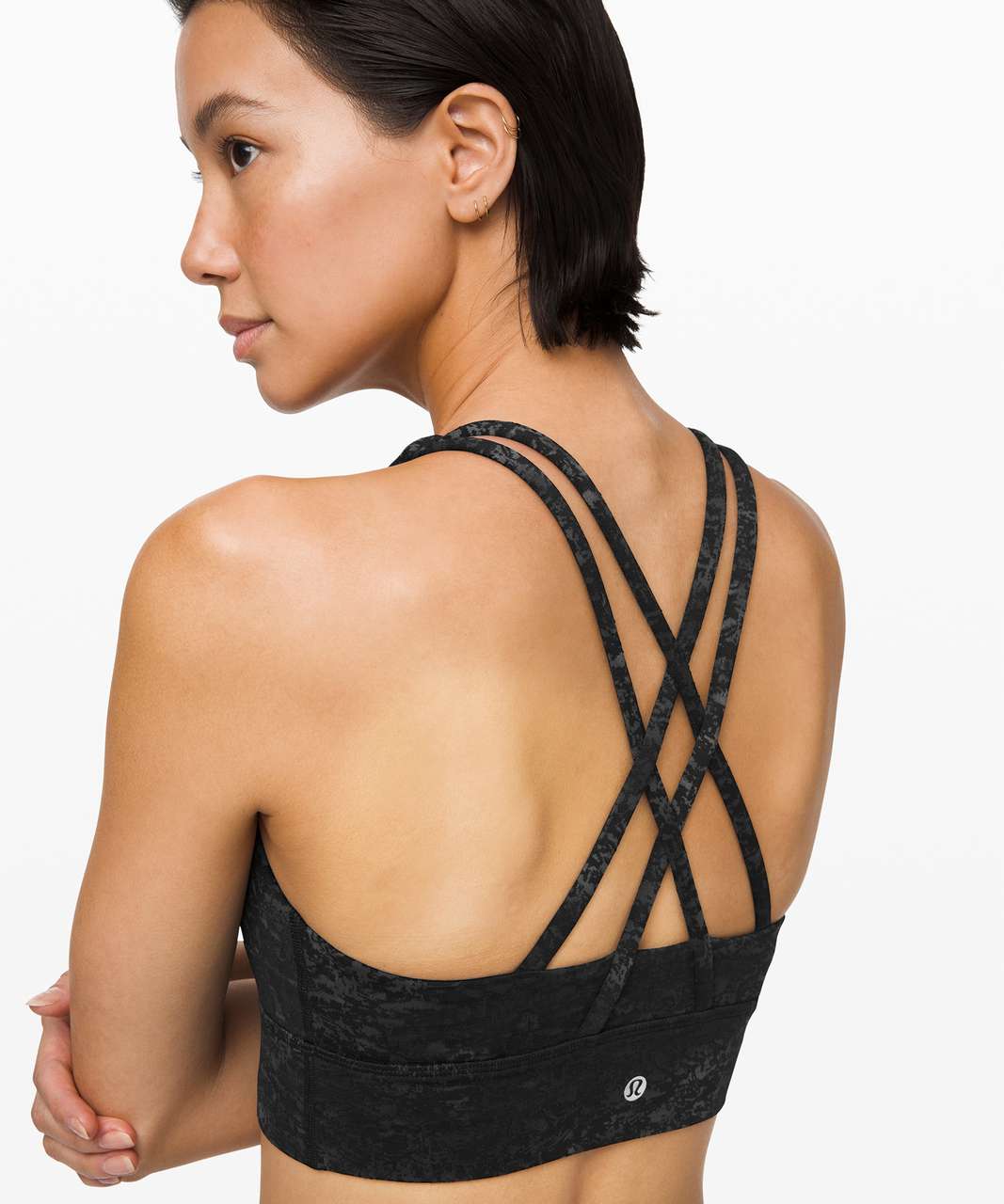 Lululemon Energy Bra *Long Line - Untamed Jacquard Spray Dye Black Deep Coal