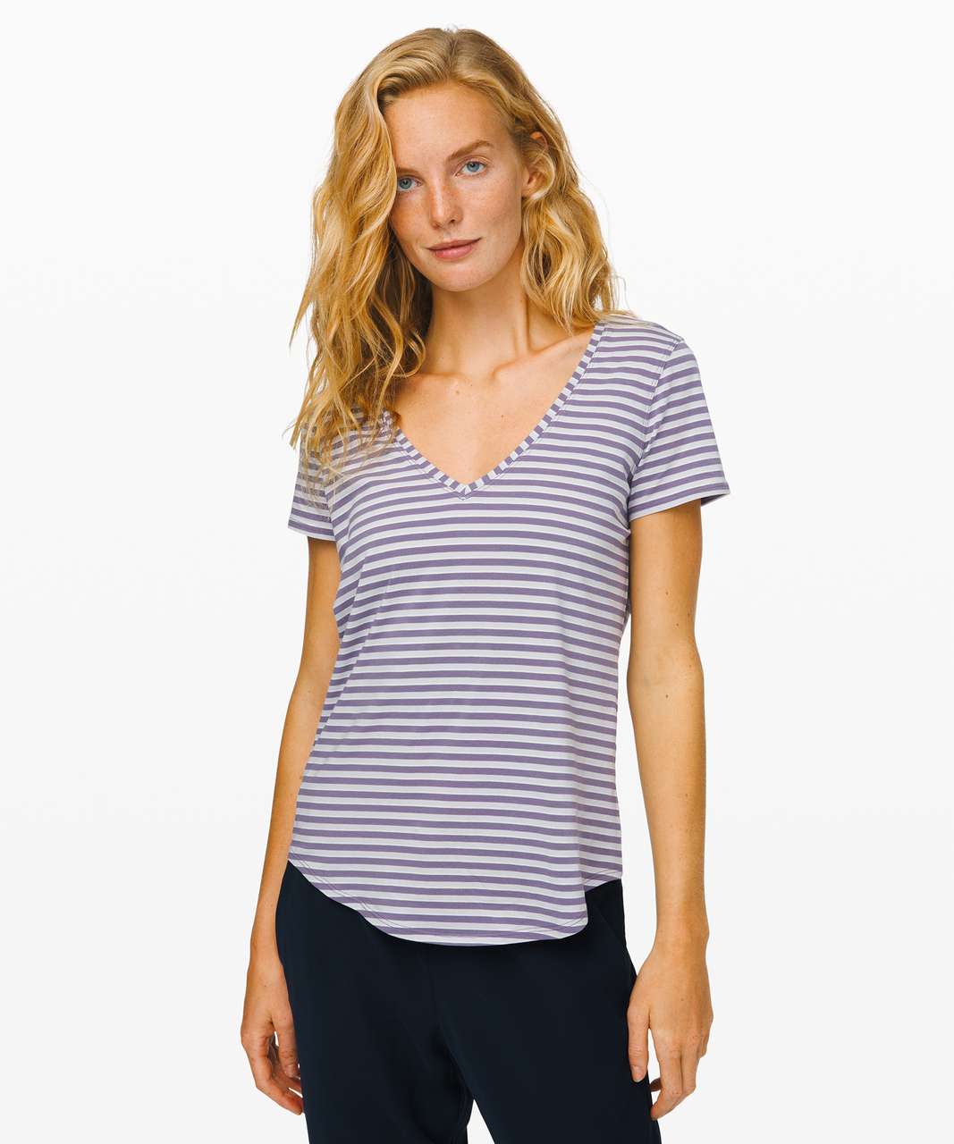 Lululemon Love Tee V - Step Stripe Purple Quartz Silver Fox / Alpine White