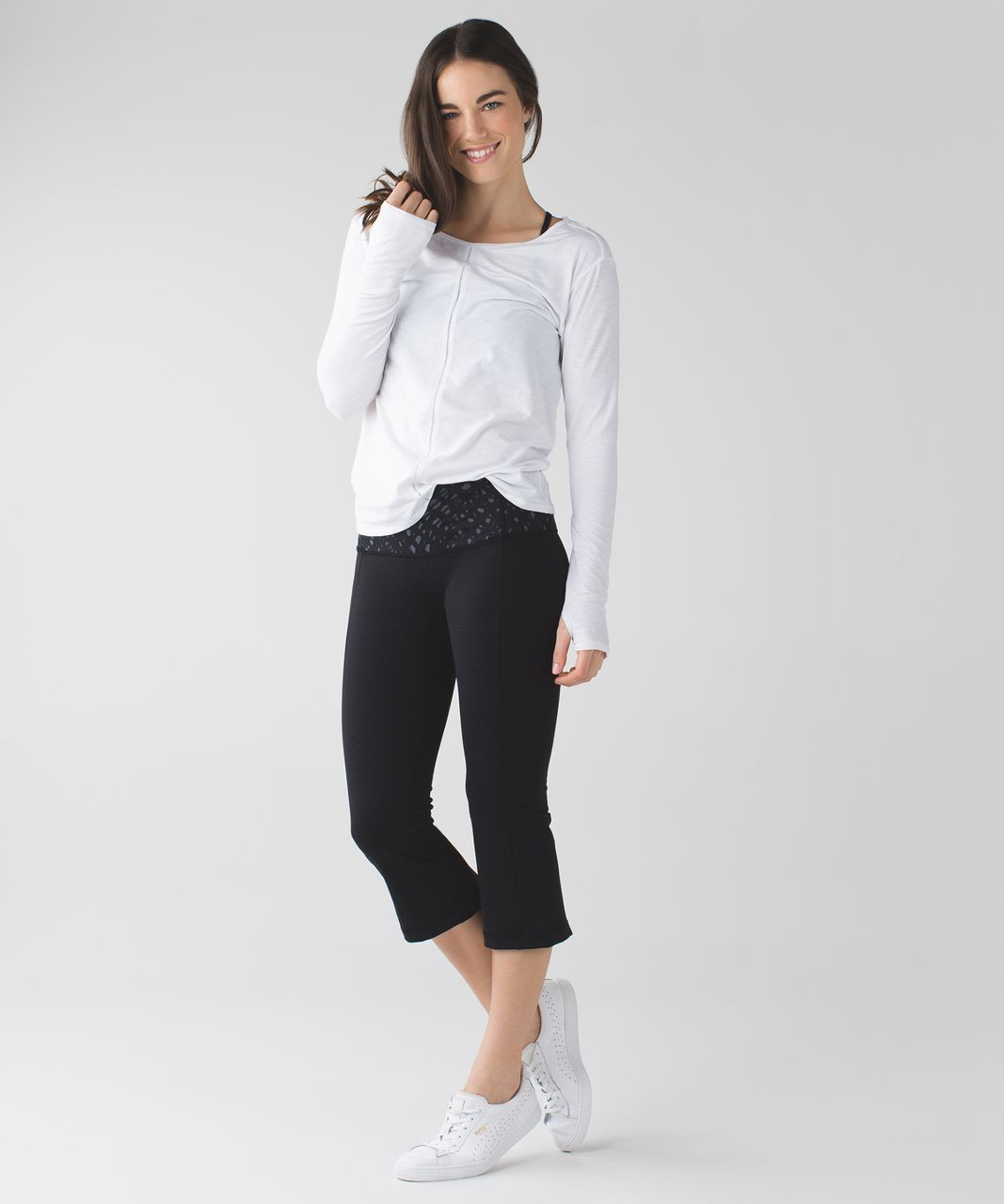 Lululemon Gather & Crow Crop II - Shine Dot Black / Lace Play Dark Slate  Black - lulu fanatics