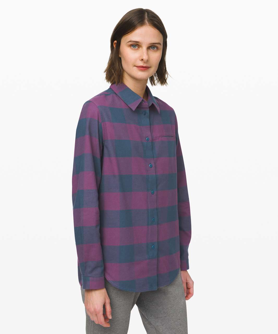 Lululemon Full Day Ahead Shirt - Revive Plaid Night Diver Galactic Grape