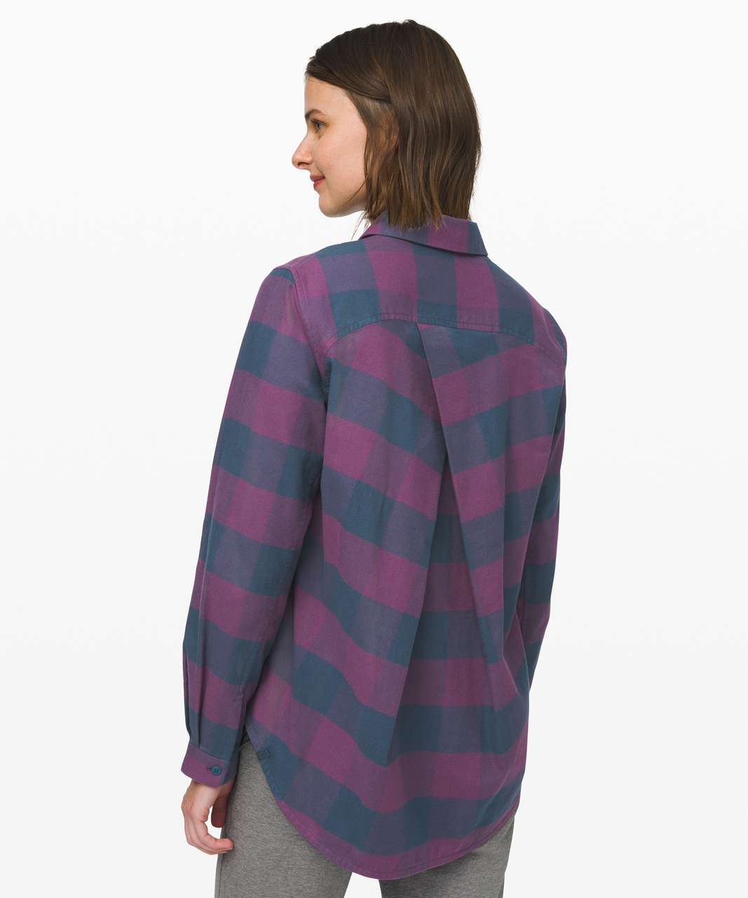 Lululemon Full Day Ahead Shirt - Revive Plaid Night Diver Galactic Grape