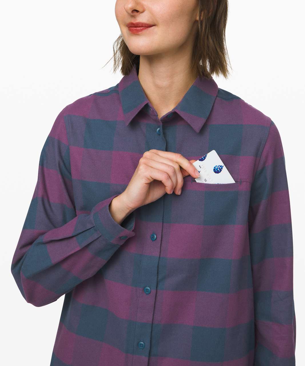 Lululemon Full Day Ahead Shirt - Revive Plaid Night Diver Galactic Grape