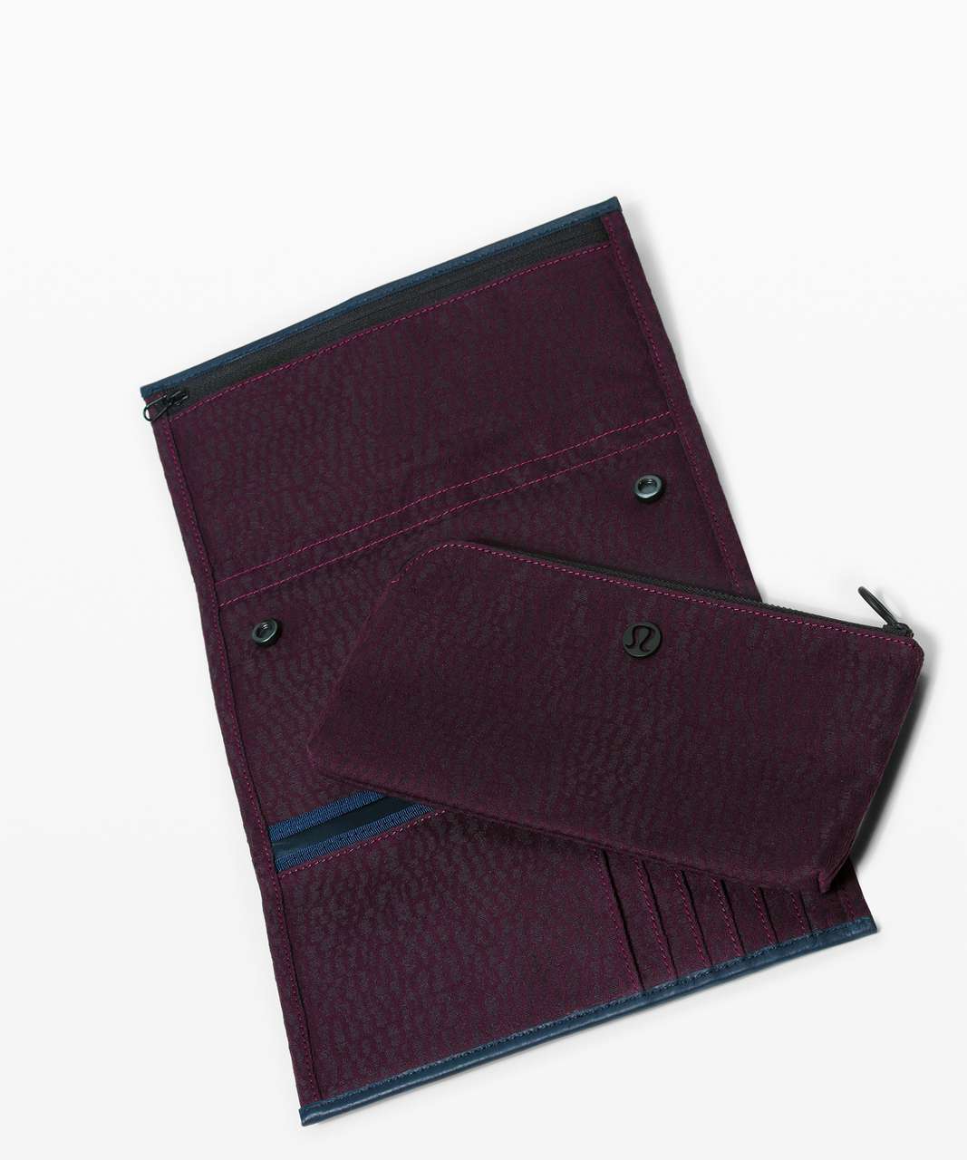 Lululemon Test of Time Travel Wallet - Stacked Jacquard Black Cherry Nocturnal Teal