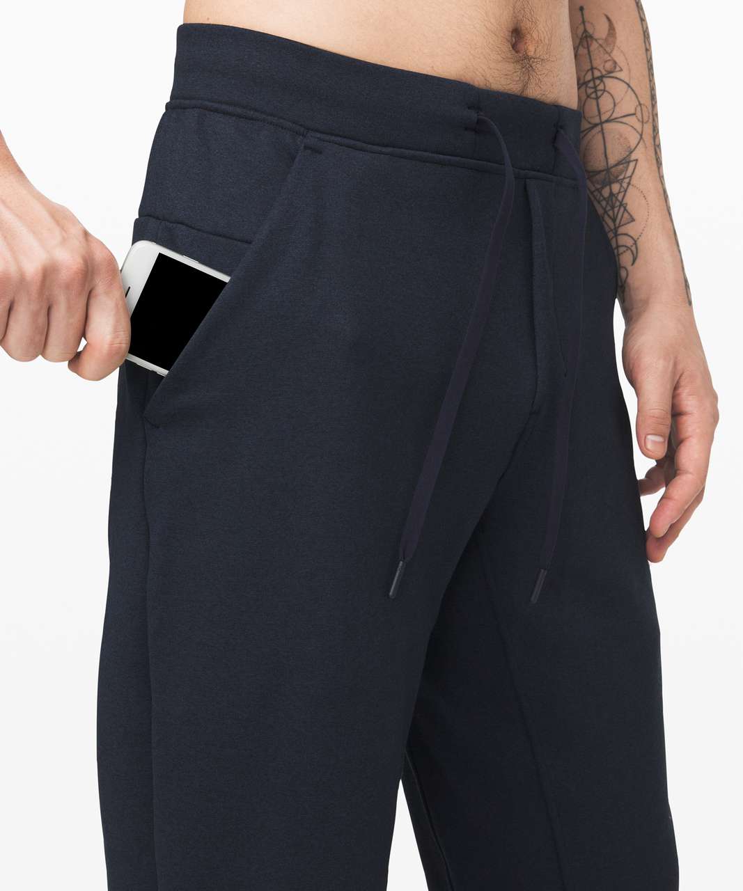 Fleece Short Men's Sweatpants - Relaxed Fit - Black Navy and Heathered