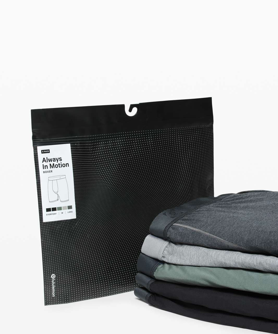 Lululemon Always In Motion Boxer *The Long One 5 Pack 7" - Black / Palm Deco / Heathered Core Medium Grey / Heathered Core Dark Grey