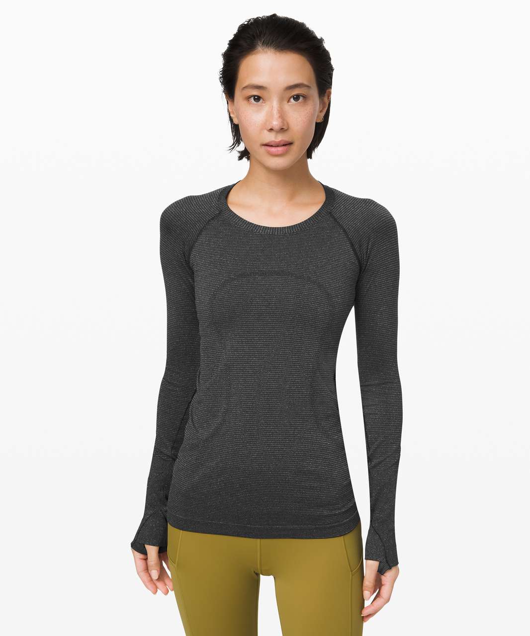 Lululemon Swiftly Speed Long Sleeve *Shine - Black / White / Silver - lulu  fanatics