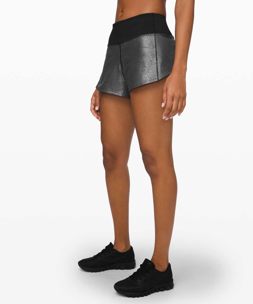 Lululemon Speed Up Short *Long 4" Foil - Luminosity Foil Print Black Silver / Black