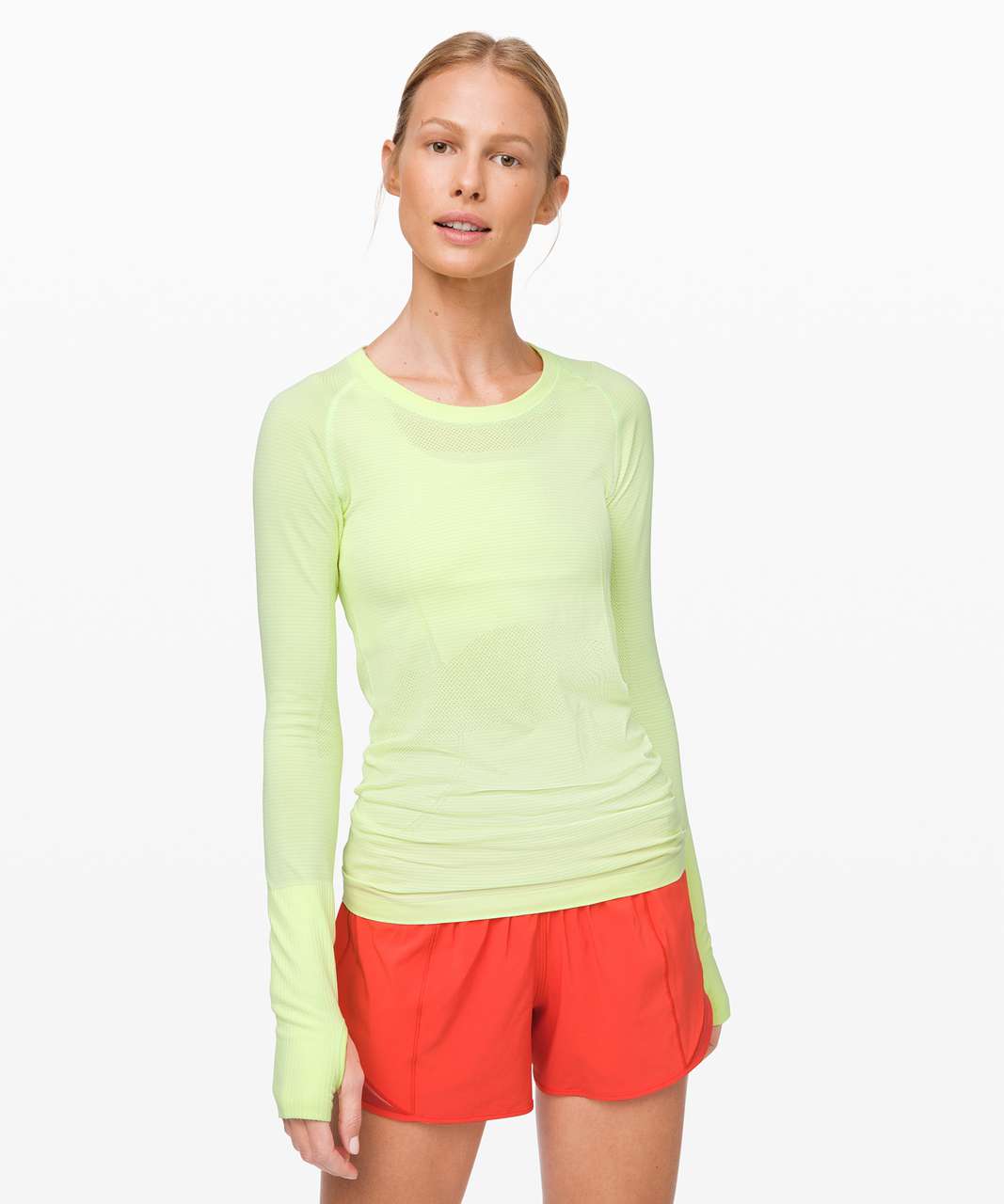 Lululemon Swiftly Tech Long Sleeve Crew - Florid Flash / White - lulu  fanatics