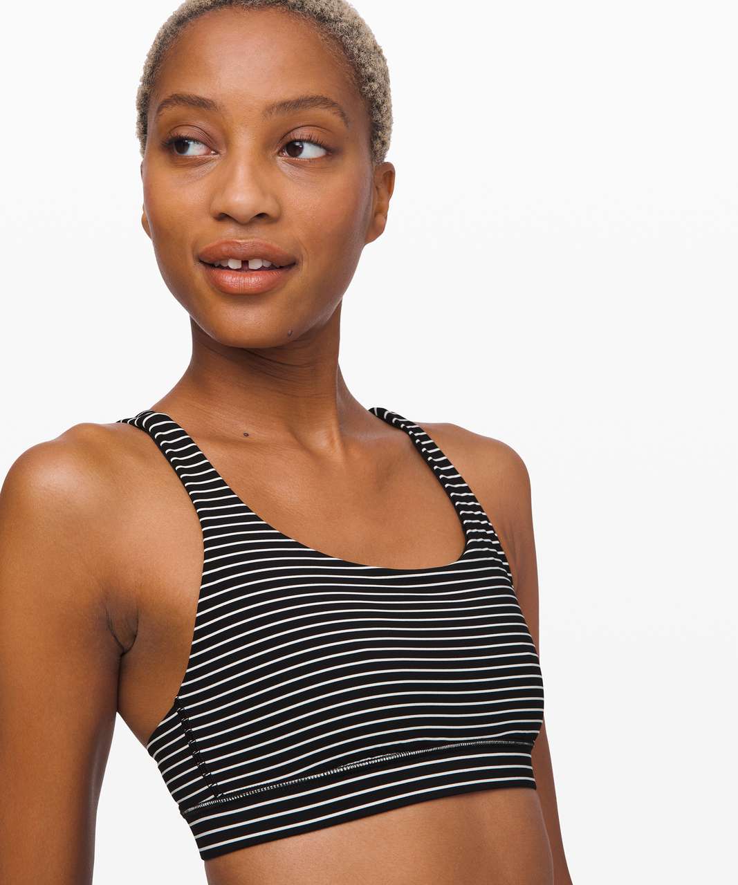 white striped thermal sports bra