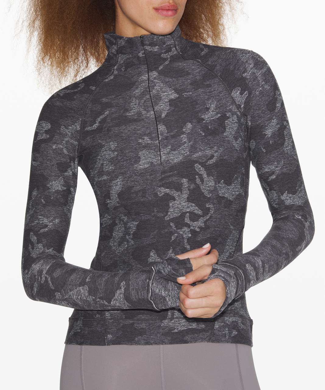 Lululemon Outrun the Elements 1/2 Zip - Incognito Camo HTR Black