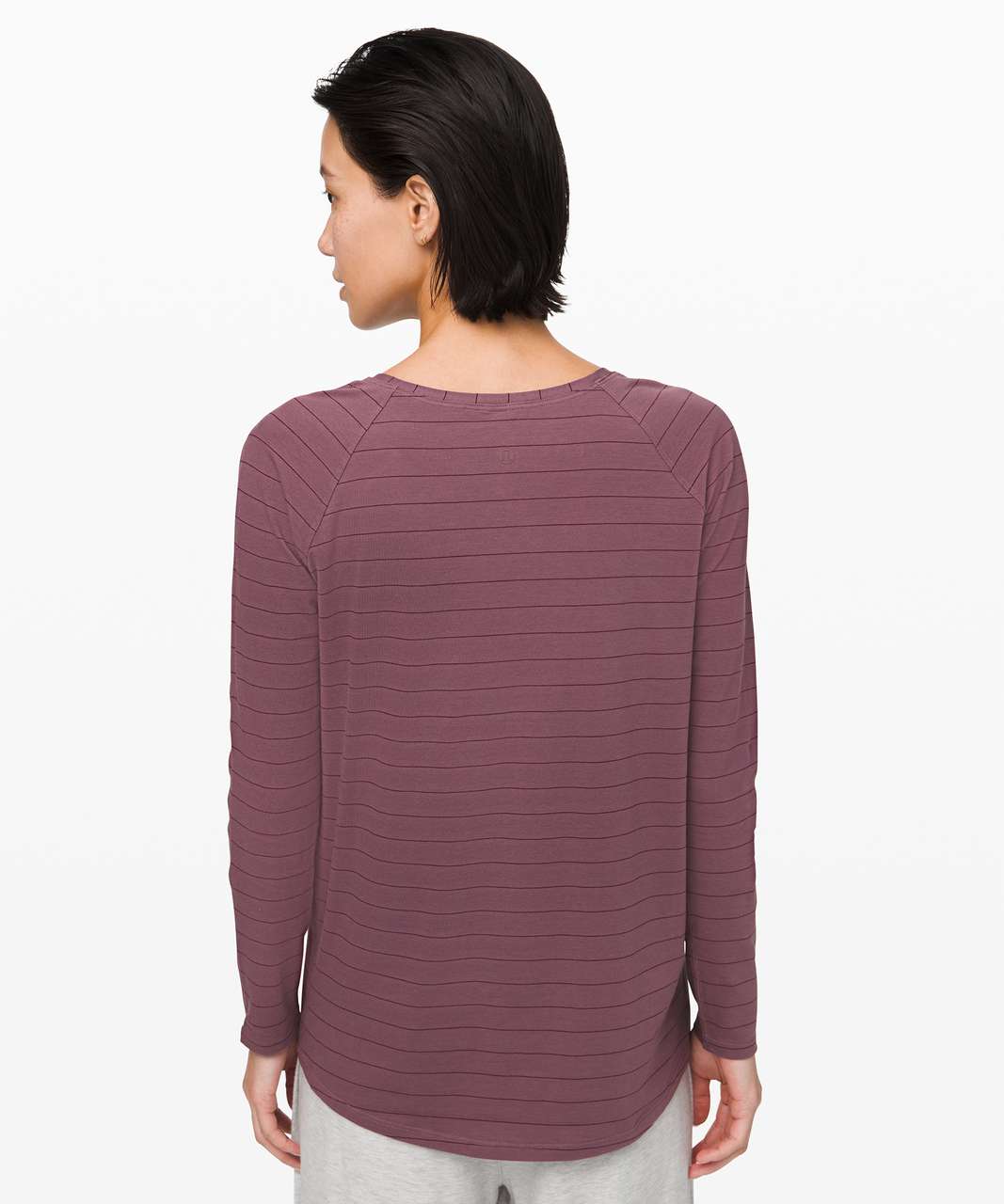 Lululemon Emerald Long Sleeve - Short Serve Stripe Antique Bark Garnet