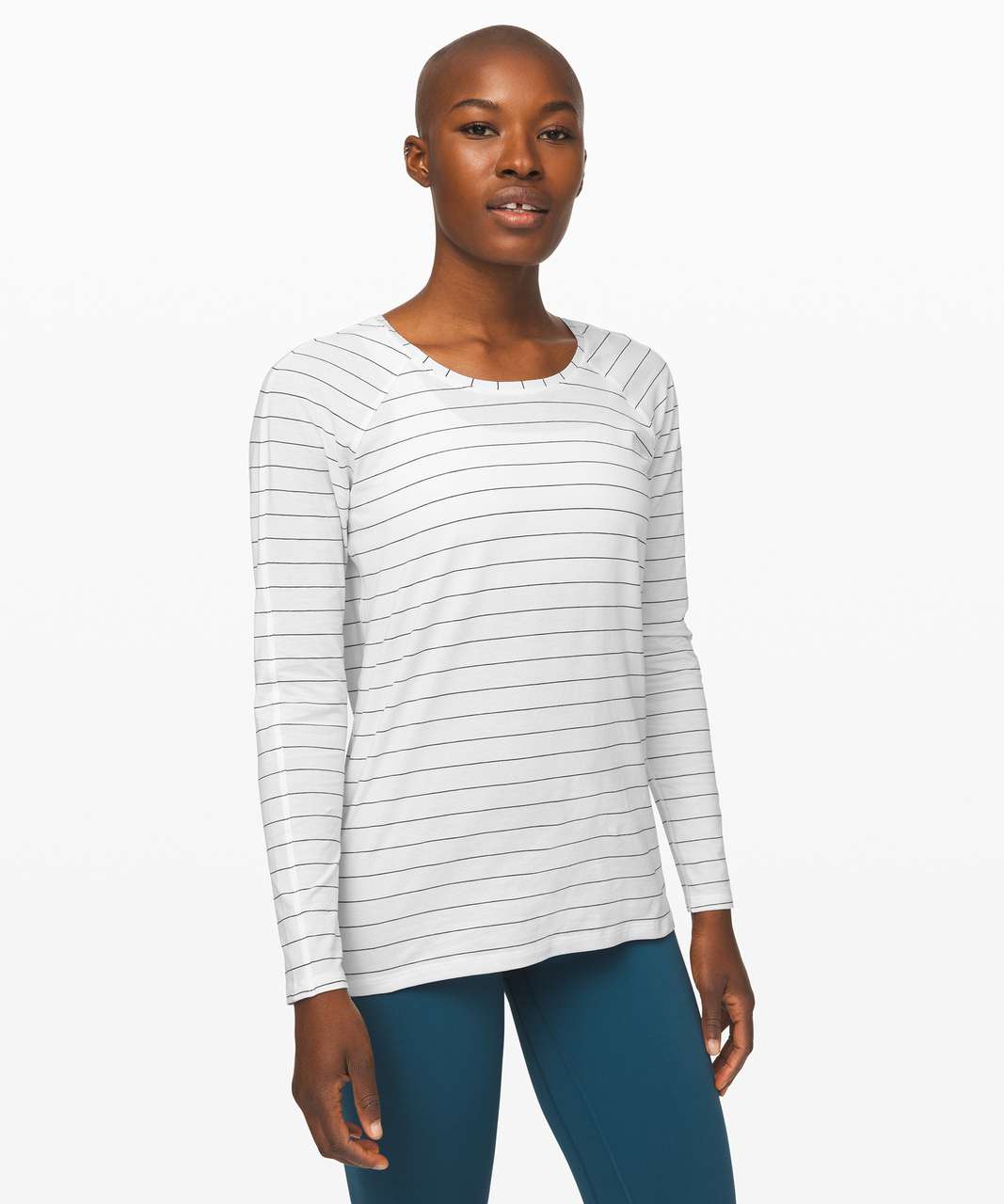 Lululemon Emerald Long Sleeve - Short Serve Stripe White Black - lulu ...