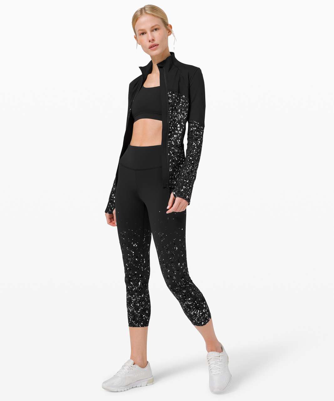 Lululemon Speed Wunder Mid Rise Crop 23 *Speckle Shine - Black / Deep Coal  / Silver - lulu fanatics