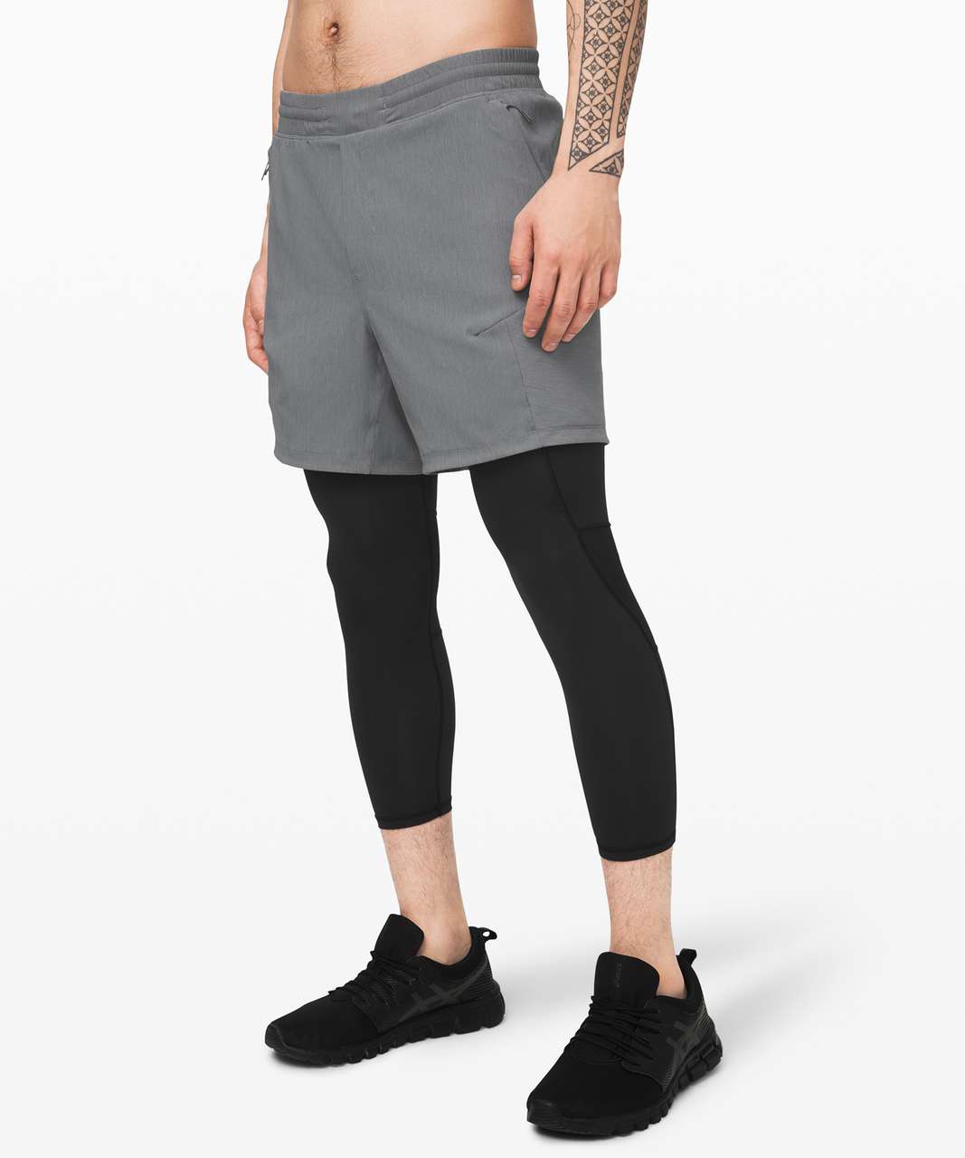 Lululemon Active Expert Short Tight 6" - Heathered Asphalt Grey / Black