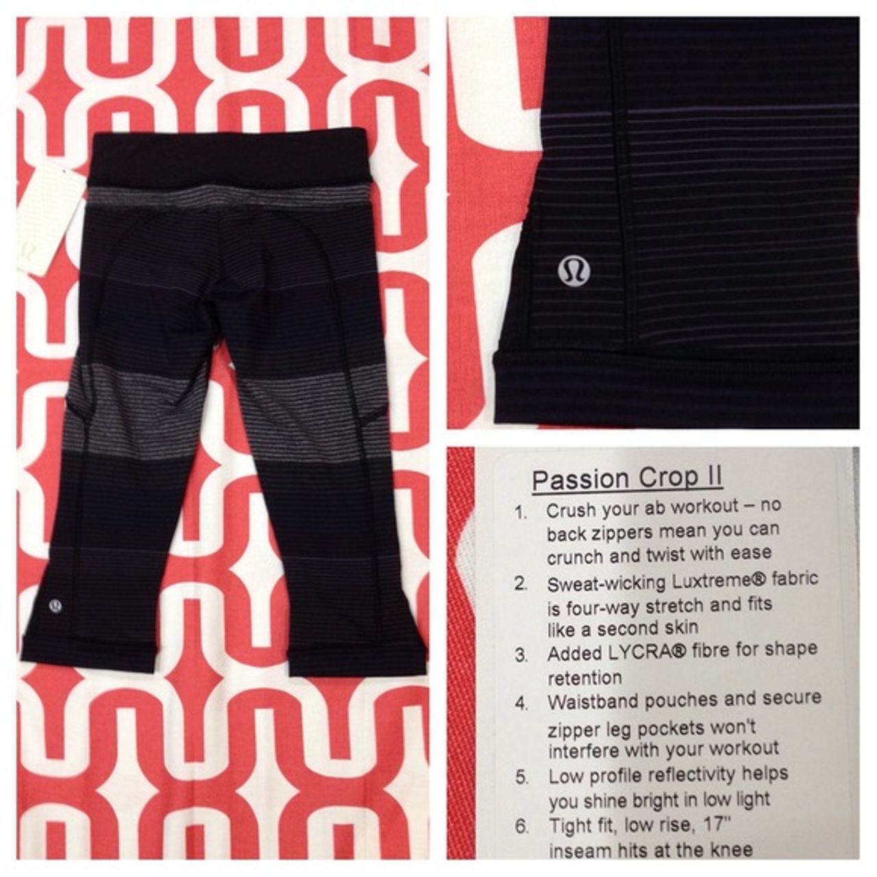 Lululemon Passion Crop II - Om Stripe Black Multi / Black