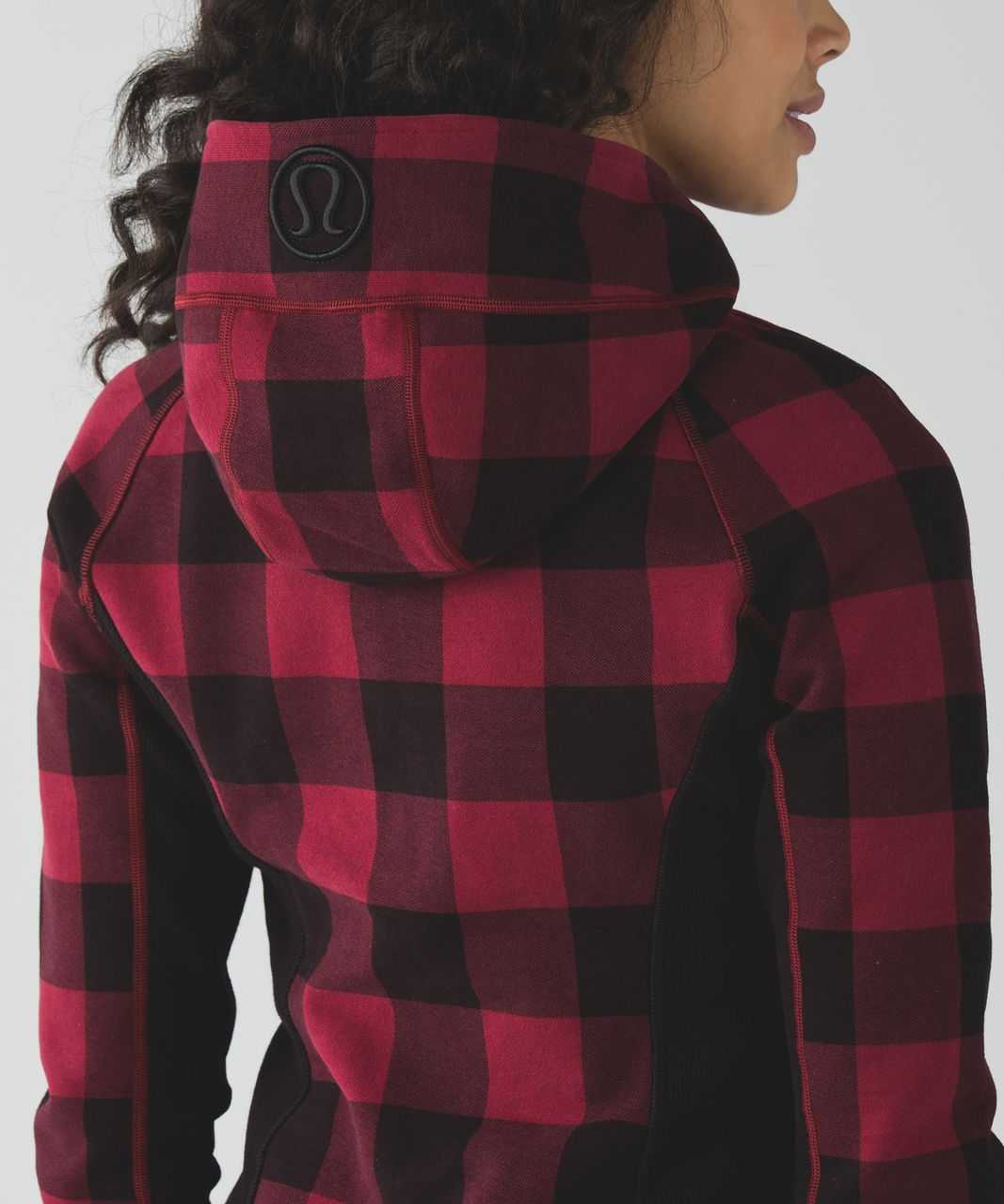 Lululemon Scuba Hoodie II - Mini Camp Check Printed Heathered Cranberry Black / Cranberry / Black