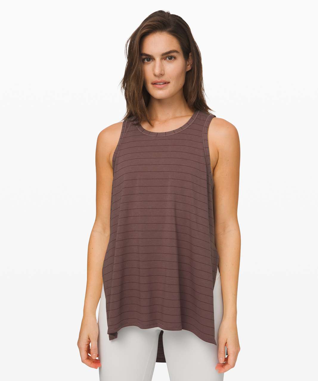 Lululemon Long for Length Tank - Short Serve Stripe Antique Bark Garnet