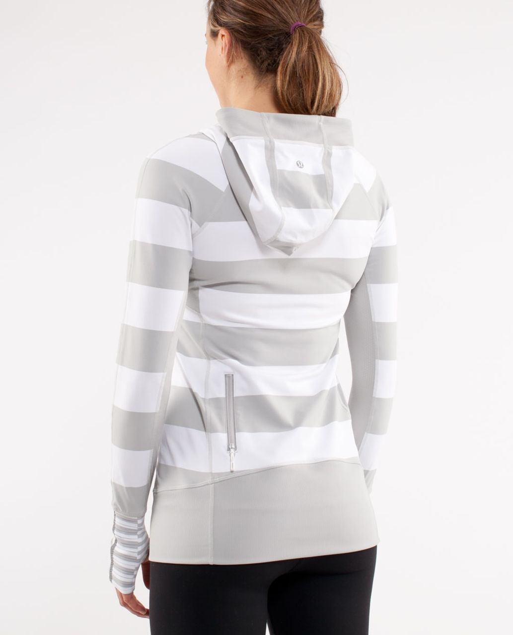 Lululemon Run:  Stay On Course Pullover - Silver Spoon White Bold Stripe /  Silver Spoon /  Silver Spoon White Narrow Bold Multi Se