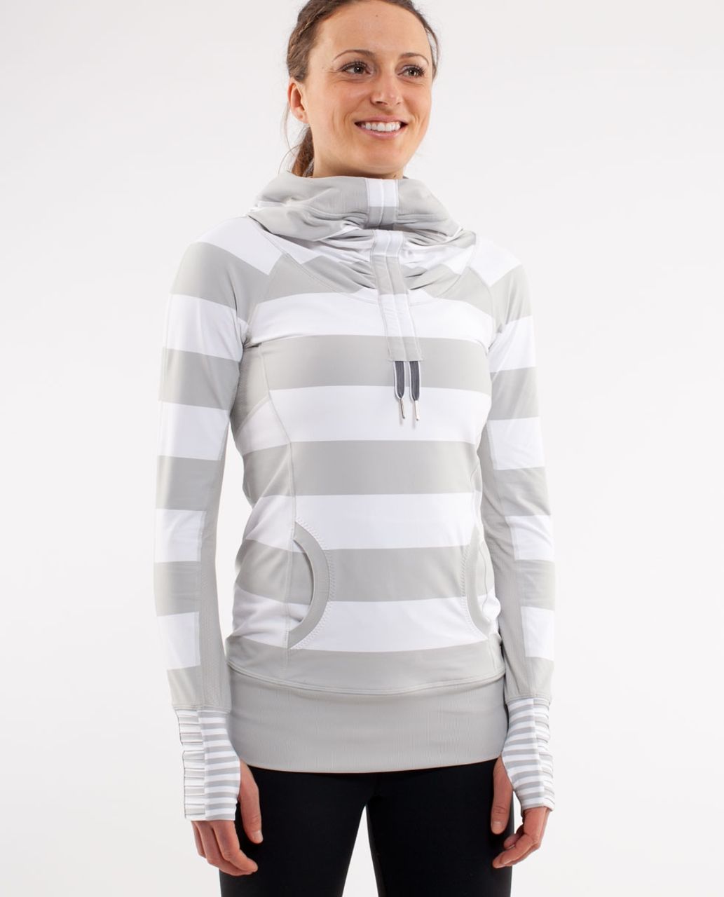 Lululemon Run:  Stay On Course Pullover - Silver Spoon White Bold Stripe /  Silver Spoon /  Silver Spoon White Narrow Bold Multi Se