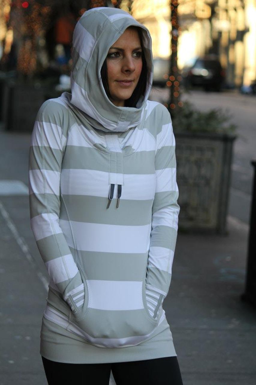 Lululemon Run:  Stay On Course Pullover - Silver Spoon White Bold Stripe /  Silver Spoon /  Silver Spoon White Narrow Bold Multi Se