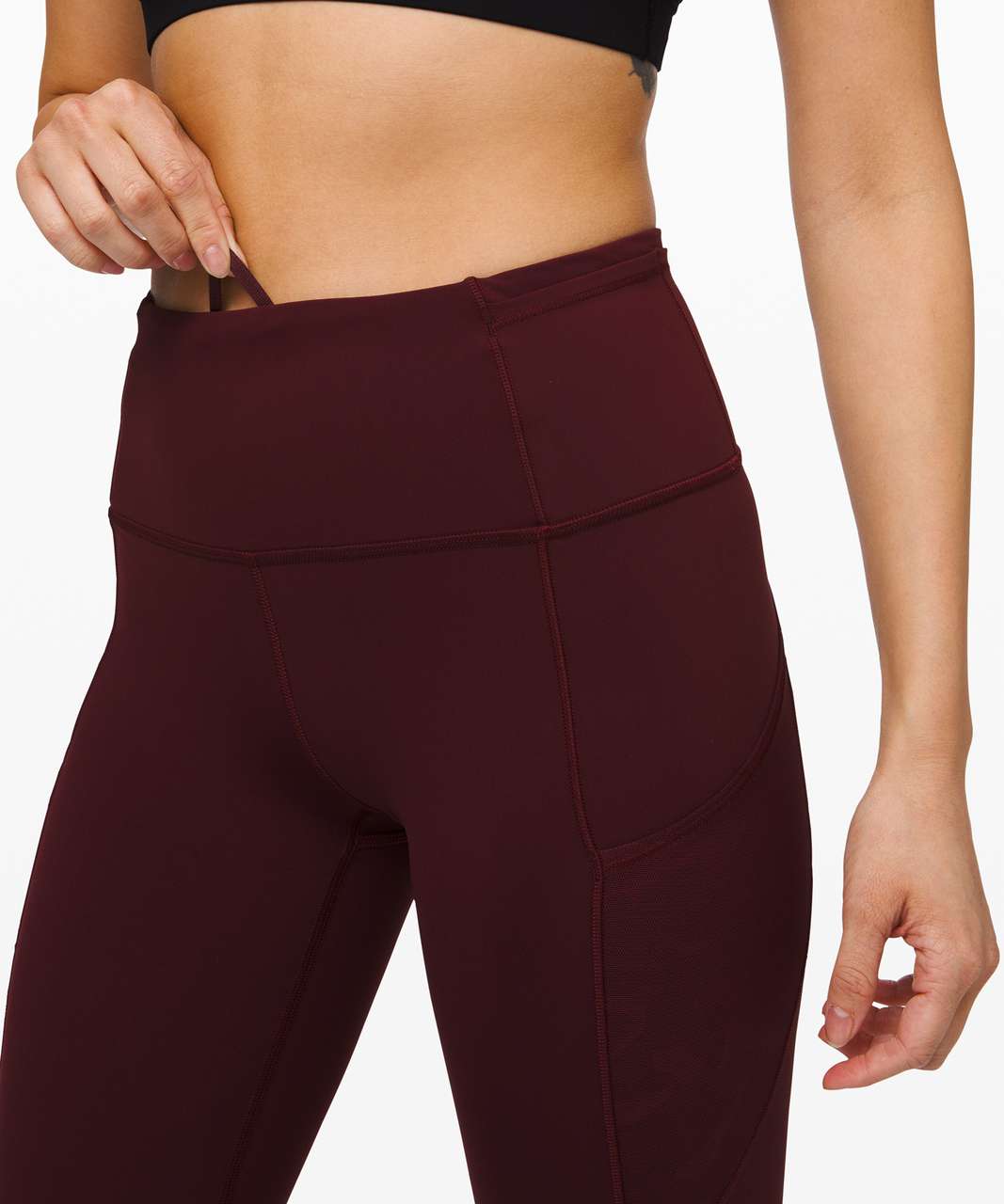 Lululemon Fast and Free Crop 23" *Mesh - Garnet / Incognito Camo Emboss Rotated Garnet